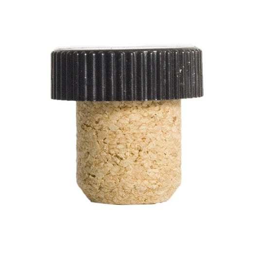 Cork stopper with a black ribbed plastic top
