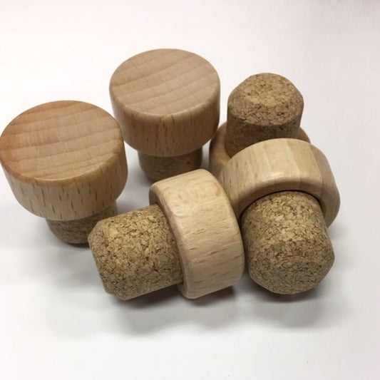 Natural wood cap stopper with fusioncork stem at various angles