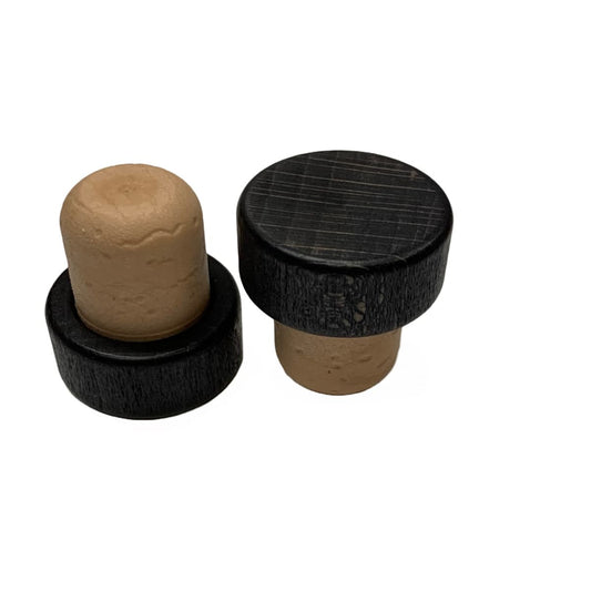 Black wood cap stopper with synthetic cork stem