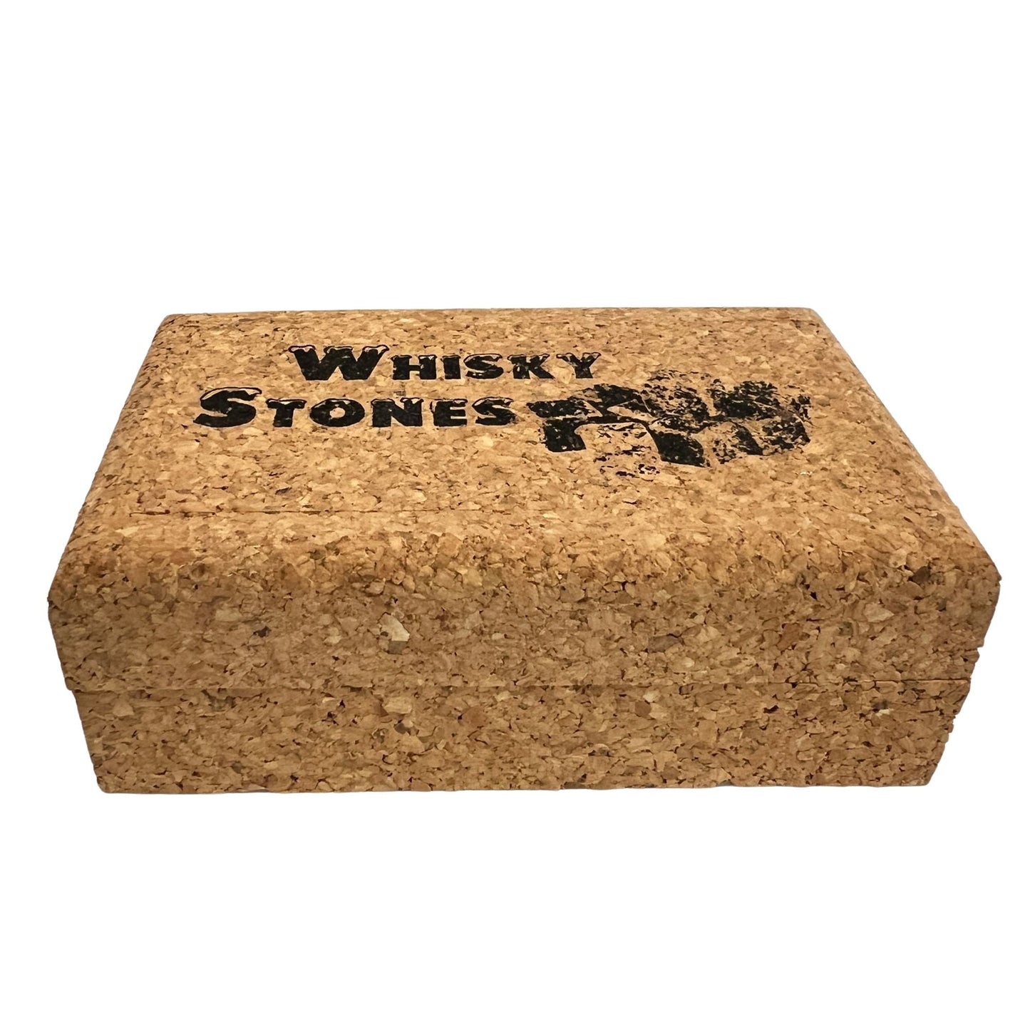 Closed cork box with Whisky Stones engraved on top