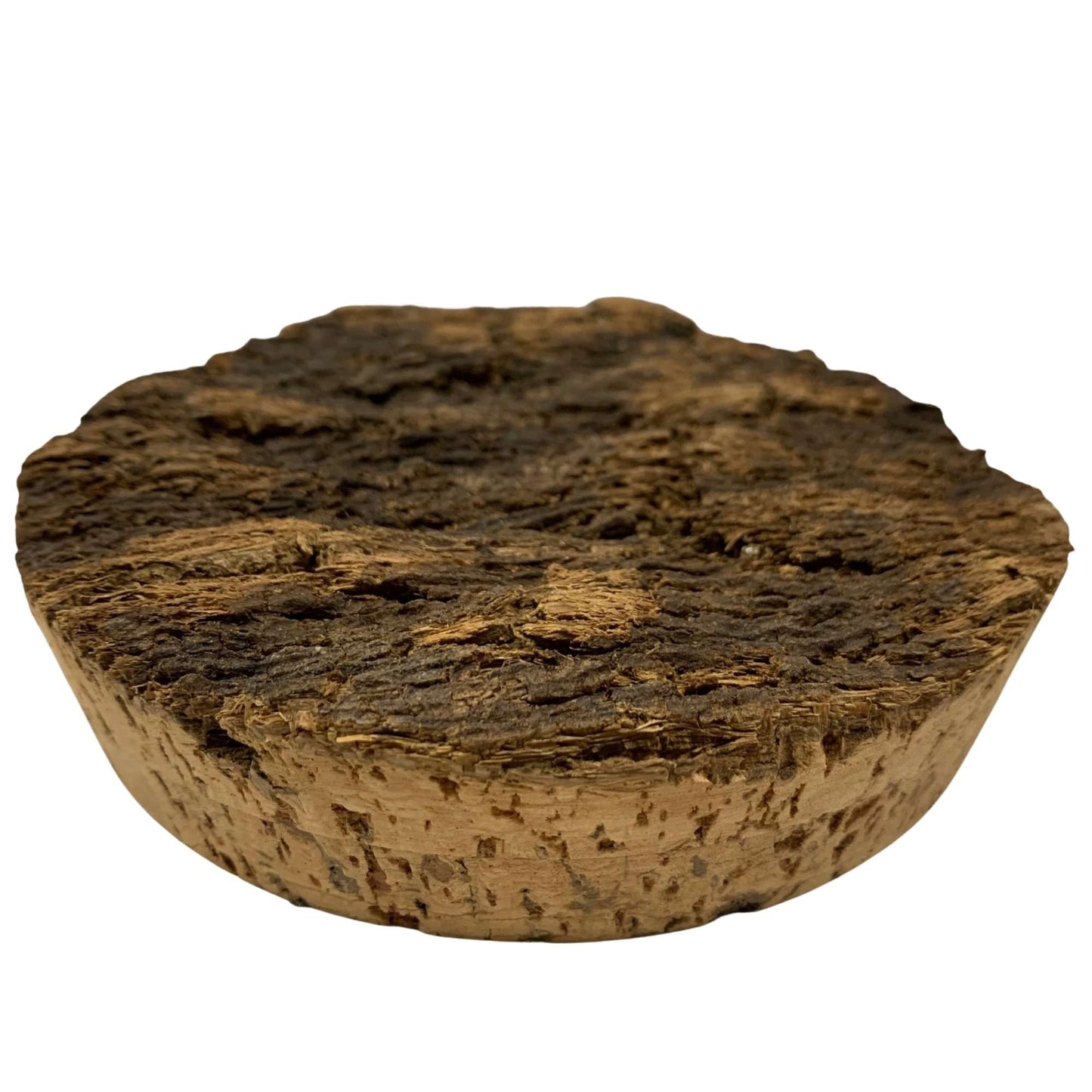 Single rough top cork stopper with textured cork bark top and natural cork bottom