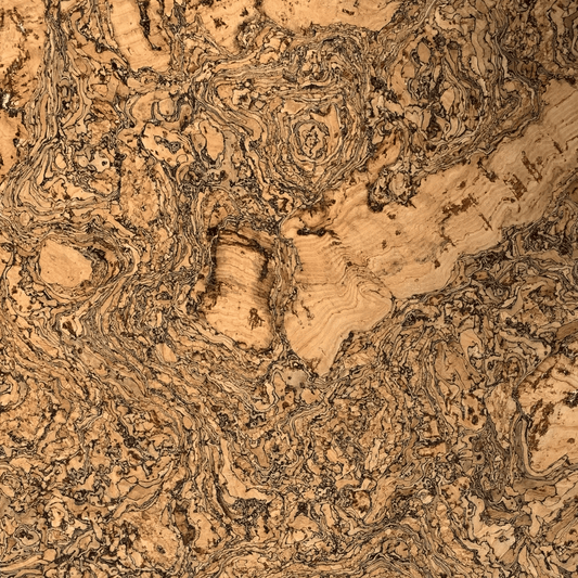 Close-up of a corkstone cork flooring with swirling patterns.