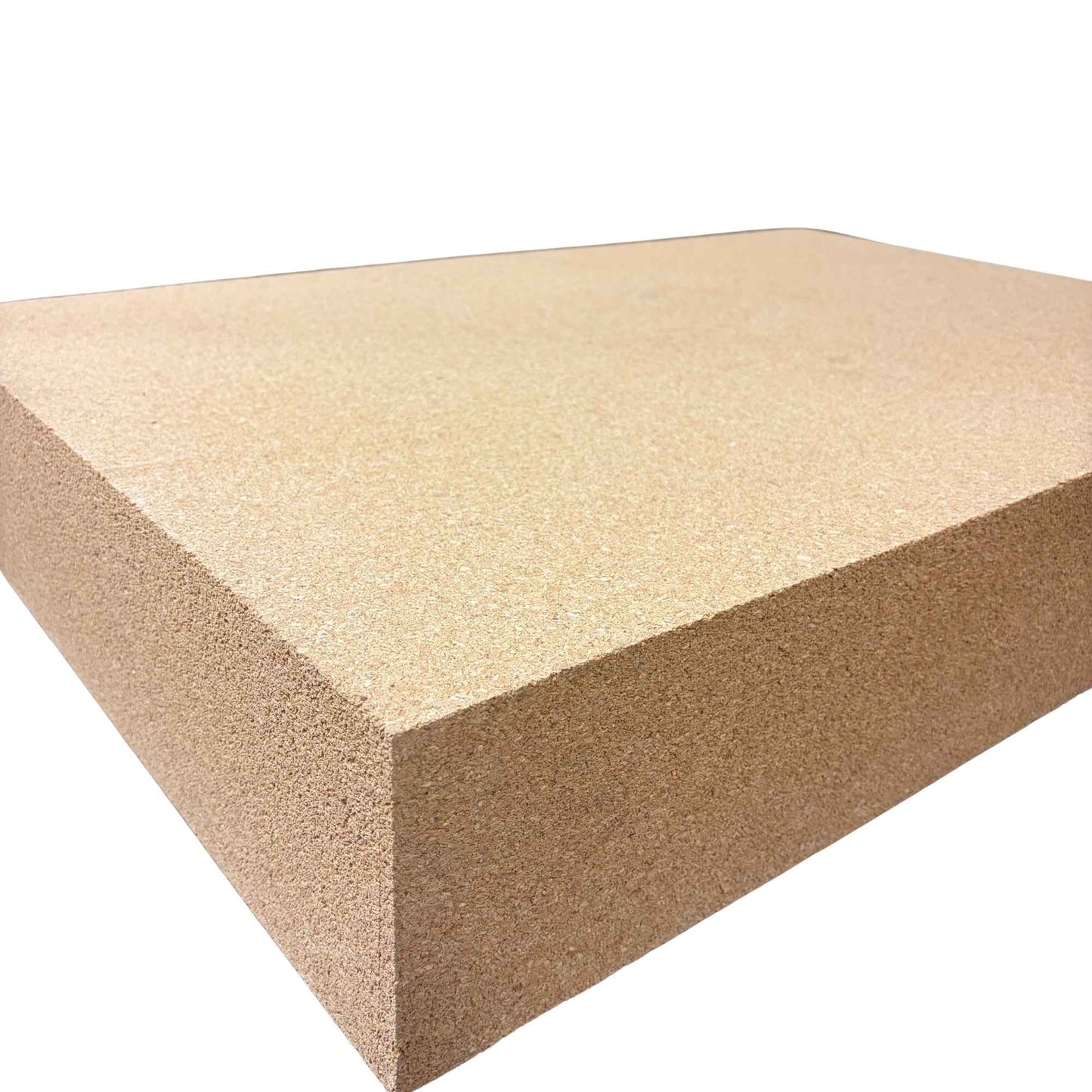 Side and top view of a 24 inch x 36 inch x 6 inch thick high density cork carving block