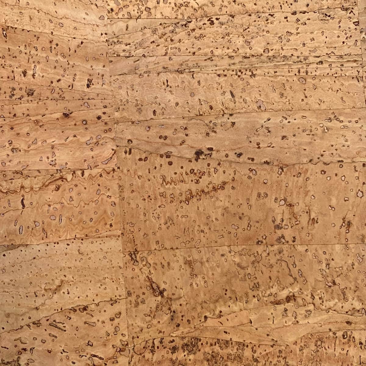 Harmony cork fabric close up showing the warm tan patchwork pattern with natural speckling