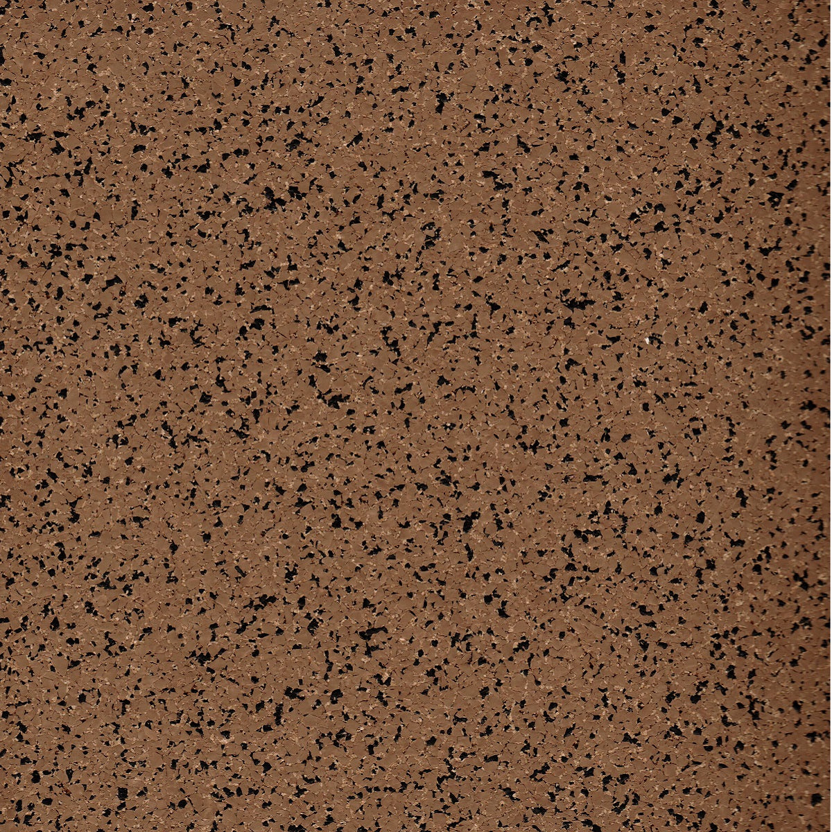 Close up of Barn Door rubber cork floor pattern featuring a medium warm brown base color with speckles of black, and cork tan. 