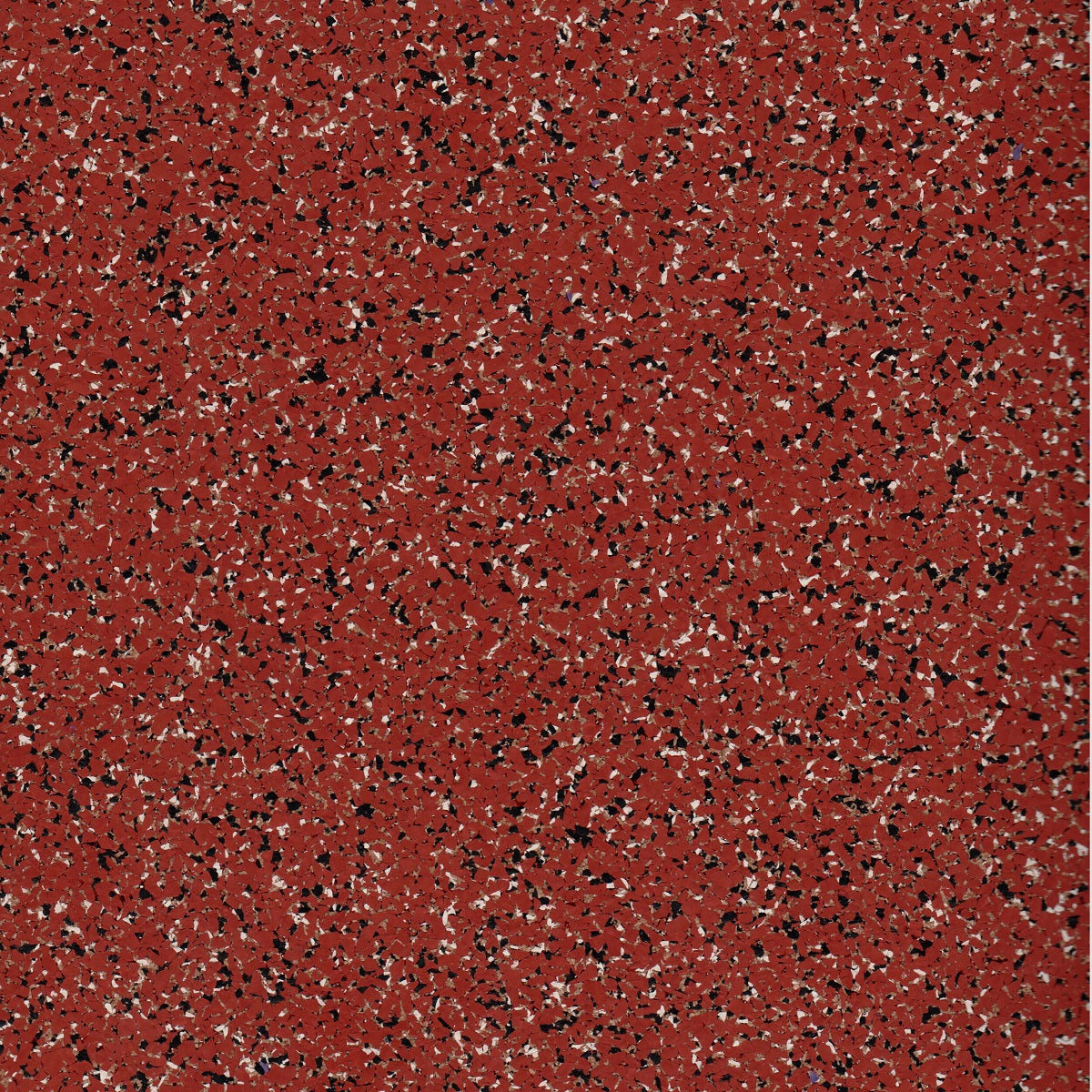  Close up of Santorini rubber cork floor pattern featuring a true red base color with speckles of black, white, and cork tan. 