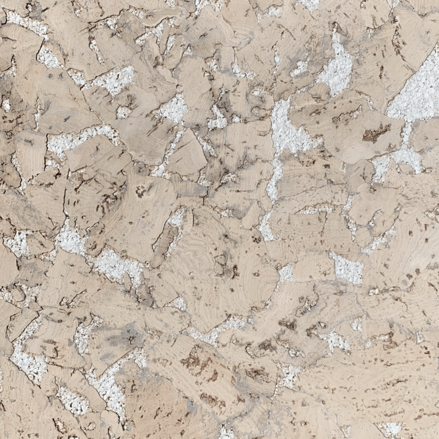 Close-up of marble white cork wall tile with a warm white foreground and a stark white background accent