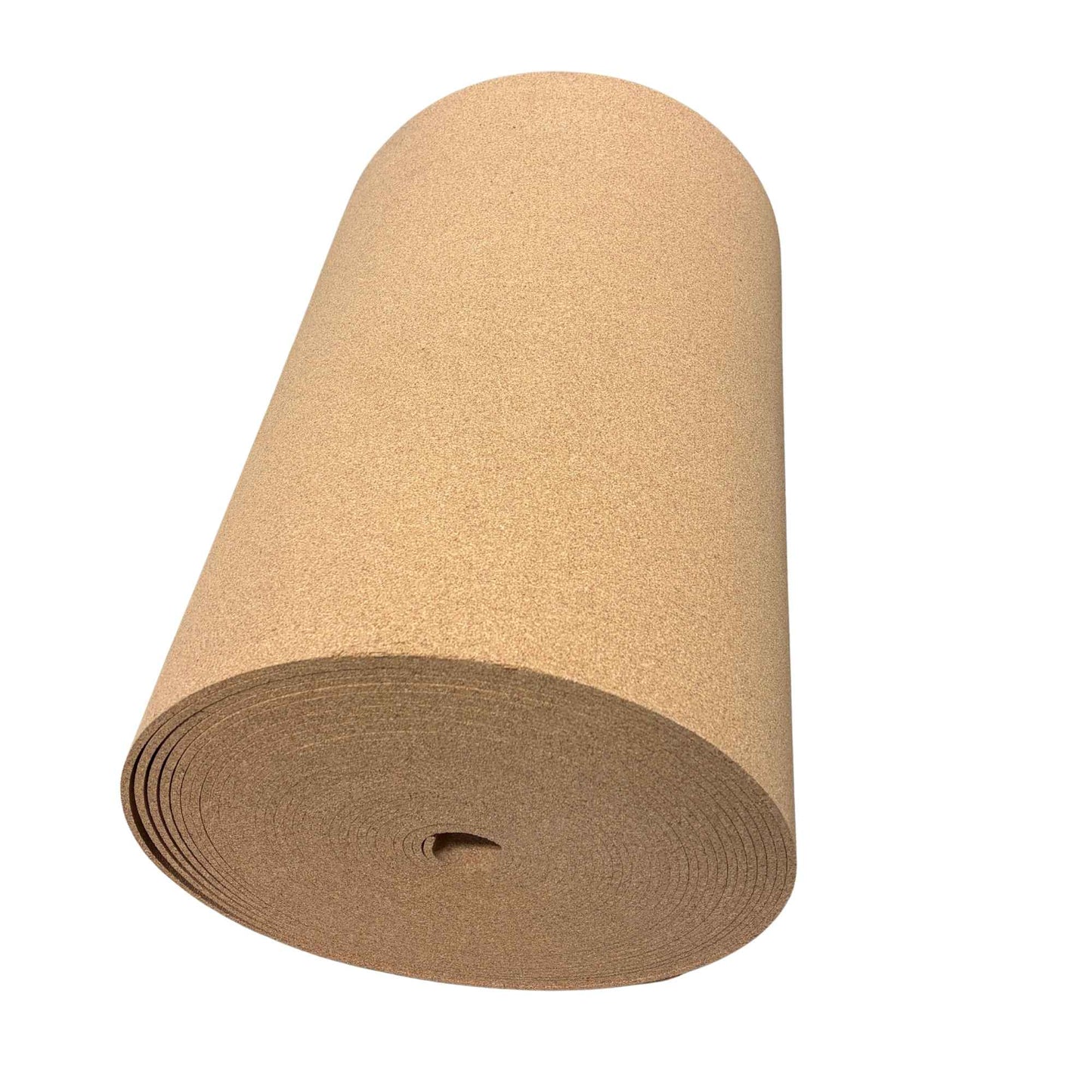 Roll of tan cork on a white background