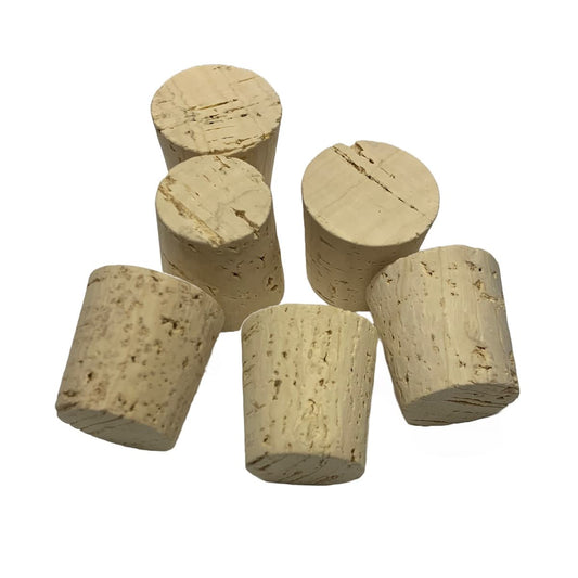 RL18 natural tapered cork stopper showing top, bottom, and sides 