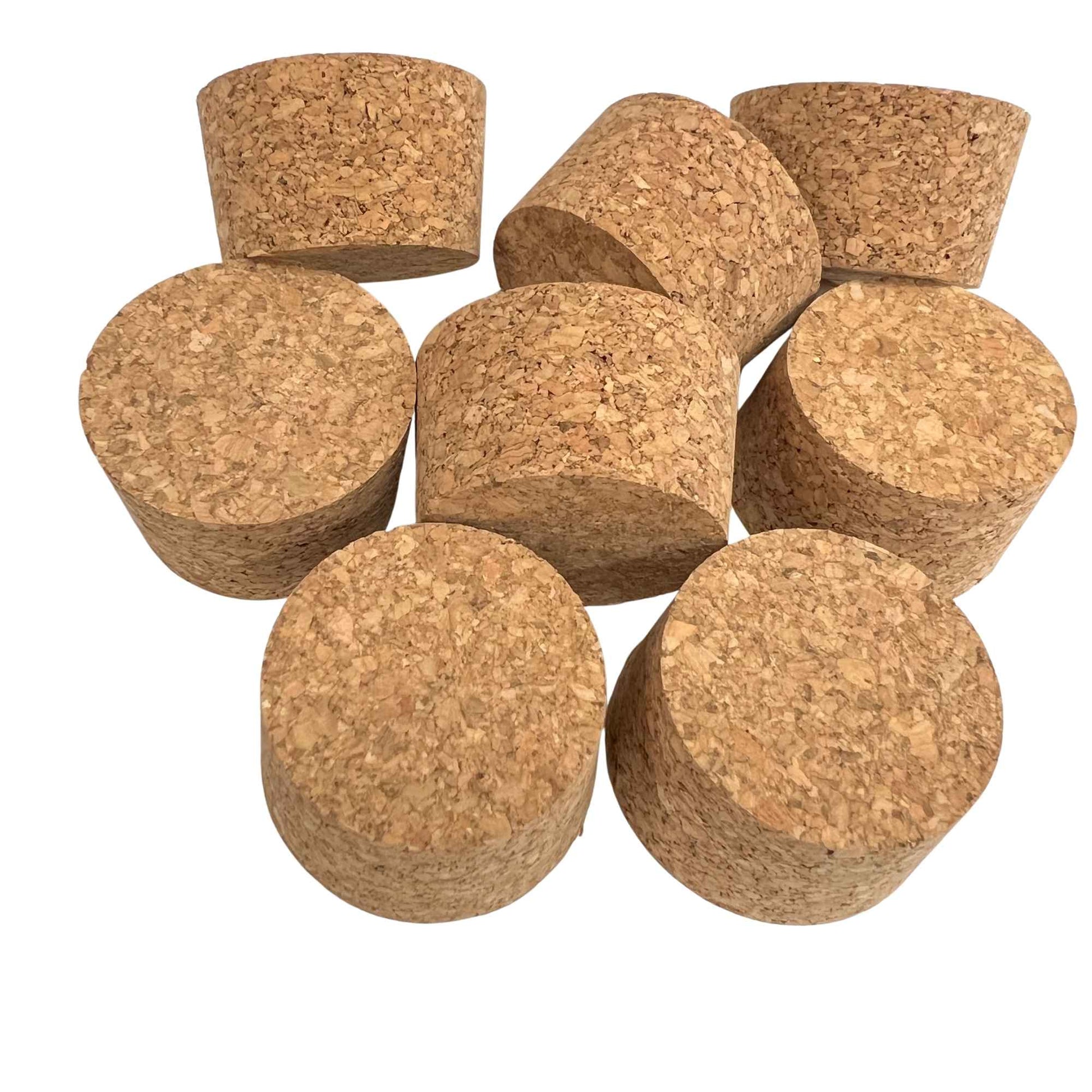 Close-up of agglomerate short length tapered cork stoppers, SL22