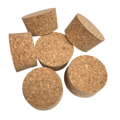 Various angled views of short-length tapered cork stoppers, size SL22