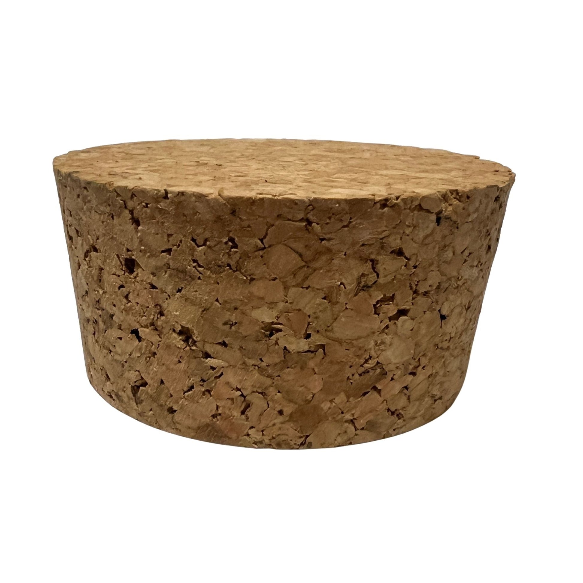 Closeup of single agglomerate tapered cork stopper, size SL28