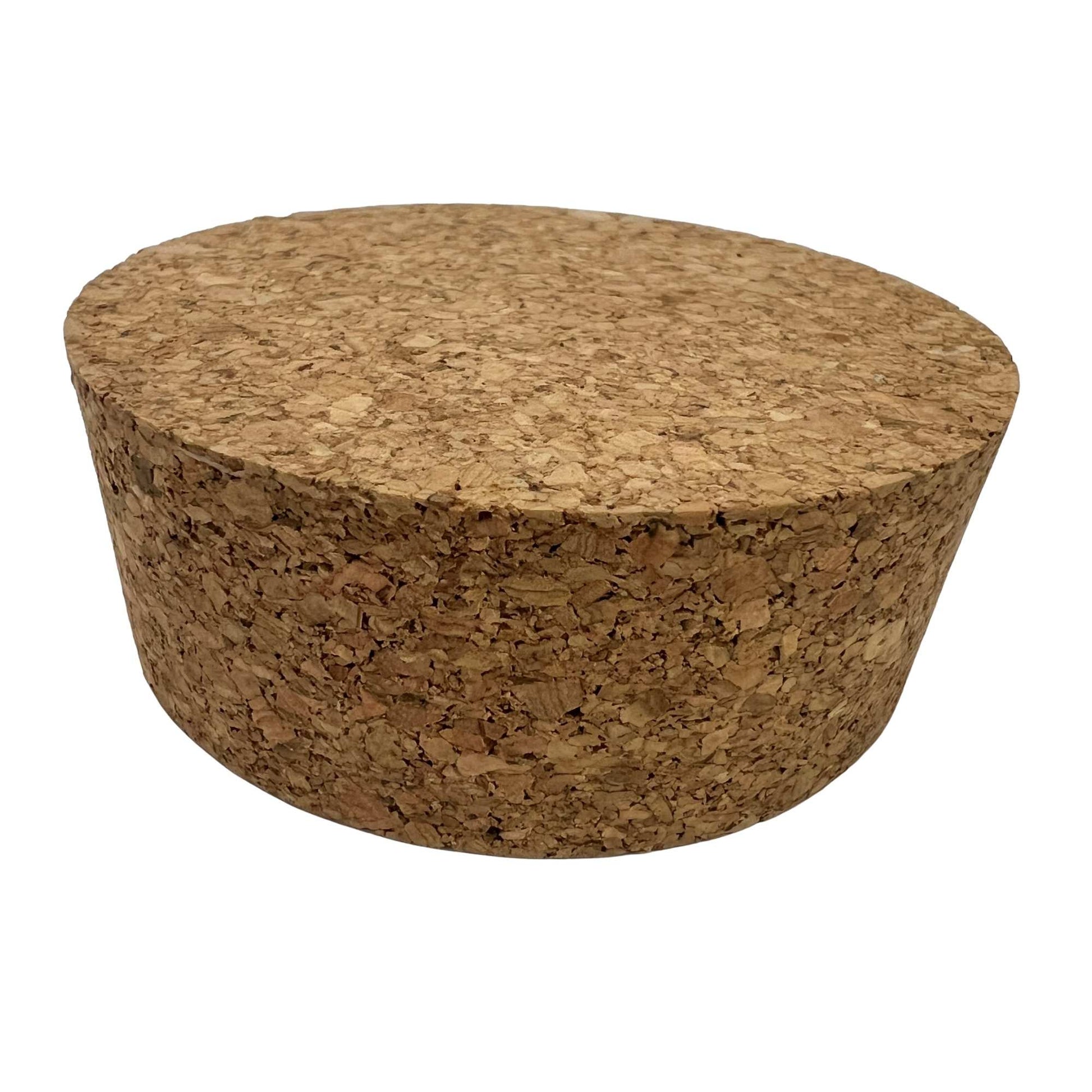 Closeup of single agglomerate tapered cork stopper, size SL38