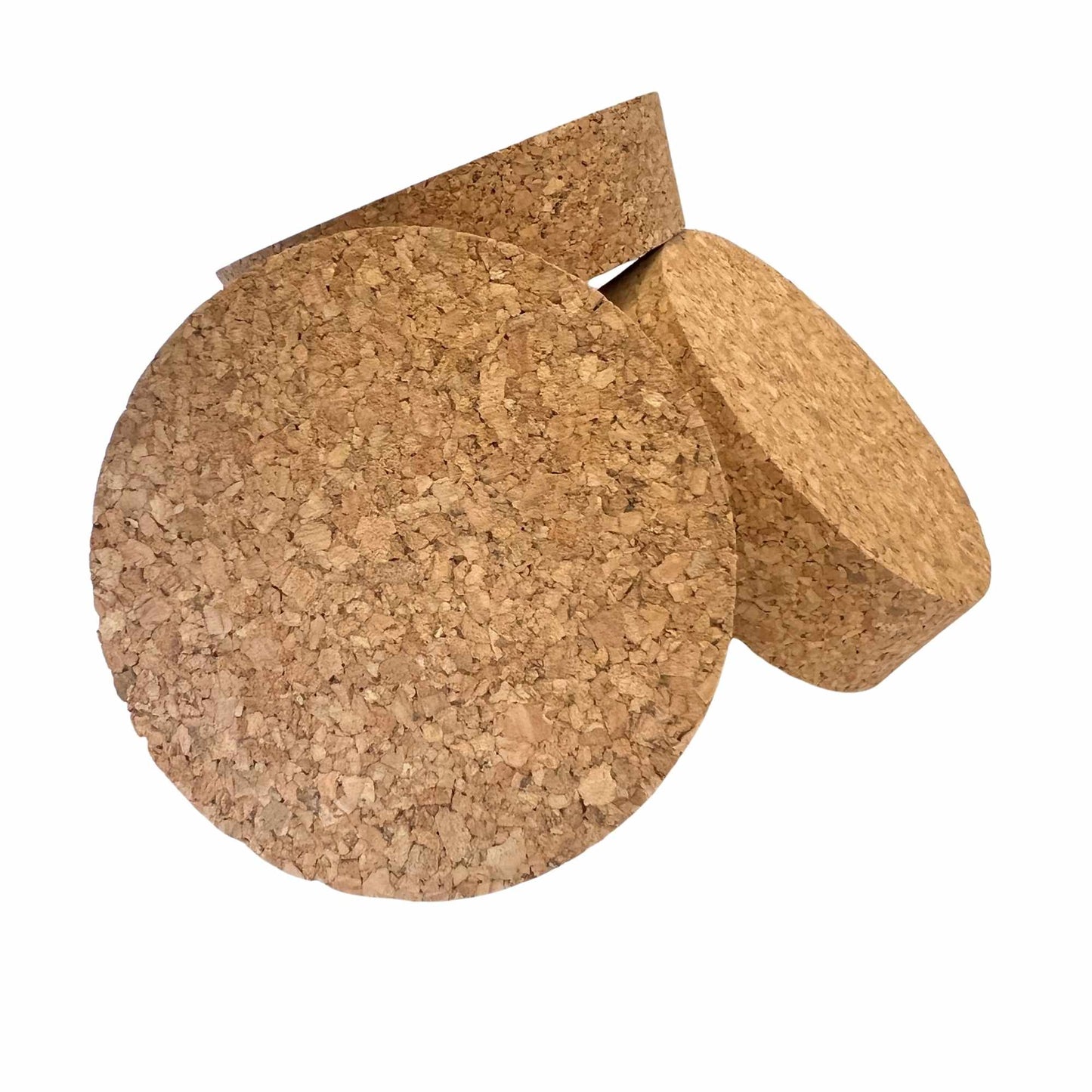 Three short length tapered cork bungs displaying conical shape, size SL52