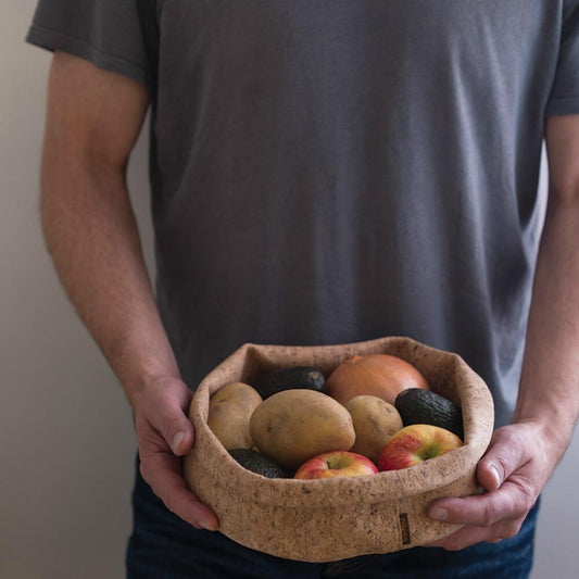 Cork fabric adjust-a-bowl shaped as fruit bowl