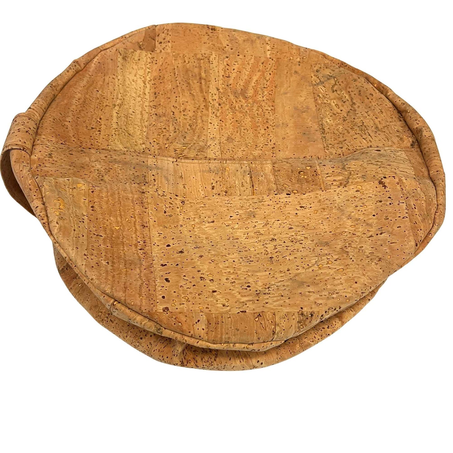 Round cork yoga pillow folded down made with Harmony cork upholstery fabric.