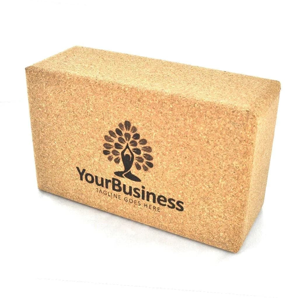 Custom printed cork yoga block with studio logo