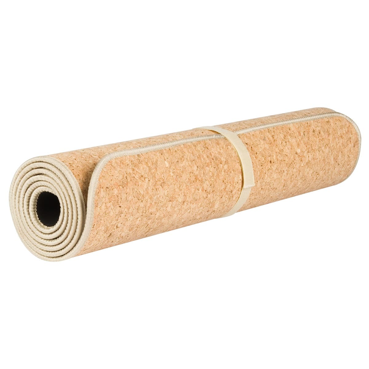 Rolled-up cork yoga mat.
